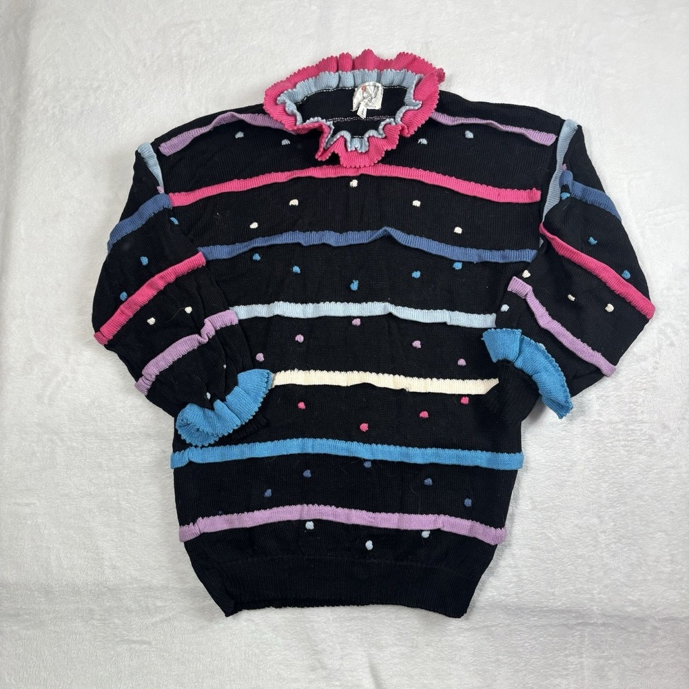 VTG‎ Warm & Wonderful Wool Polka Dot Ruffle Long Sleeve Sweater Women's 42